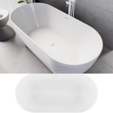 HD Naomi White ovális térben álló akril kád fényes fehér click-clack leeresztővel és slim túlfolyóval, 170x75x60 cm