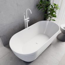 HD Naomi White ovális térben álló akril kád fényes fehér click-clack leeresztővel és slim túlfolyóval, 170x75x60 cm