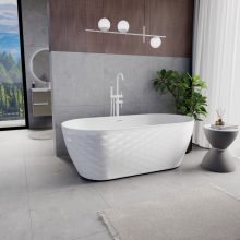 HD Naomi White ovális térben álló akril kád fényes fehér click-clack leeresztővel és slim túlfolyóval, 170x75x60 cm