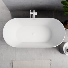 HD Naomi White ovális térben álló akril kád fényes fehér click-clack leeresztővel és slim túlfolyóval, 170x75x60 cm