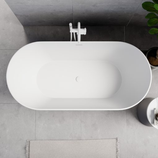 HD Naomi White ovális térben álló akril kád fényes fehér click-clack leeresztővel és slim túlfolyóval, 170x75x60 cm