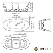 HD Naomi White ovális térben álló akril kád fényes fehér click-clack leeresztővel és slim túlfolyóval, 170x75x60 cm