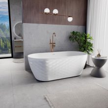 HD Naomi White ovális térben álló akril kád rózsa arany click-clack leeresztővel és slim túlfolyóval, 170x75x60 cm