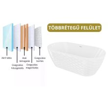 HD Naomi White ovális térben álló akril kád rózsa arany click-clack leeresztővel és slim túlfolyóval, 170x75x60 cm