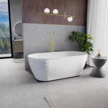 HD Naomi White ovális térben álló akril kád szálcsiszolt arany click-clack leeresztővel és slim túlfolyóval, 170x75x60 cm
