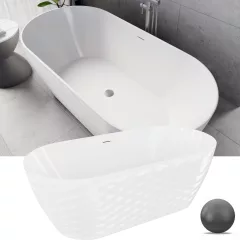   HD Naomi White ovális térben álló akril kád szürke click-clack leeresztővel és slim túlfolyóval, 170x75x60 cm