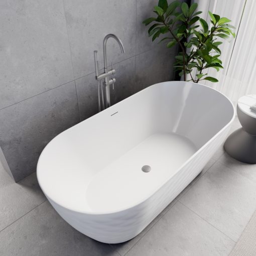 HD Naomi White ovális térben álló akril kád szürke click-clack leeresztővel és slim túlfolyóval, 170x75x60 cm