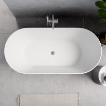 HD Naomi White ovális térben álló akril kád szürke click-clack leeresztővel és slim túlfolyóval, 170x75x60 cm