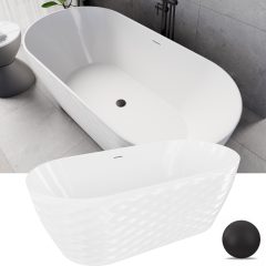   HD Naomi White ovális térben álló akril kád matt fekete click-clack leeresztővel és slim túlfolyóval, 170x75x60 cm