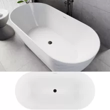 HD Naomi White ovális térben álló akril kád matt fekete click-clack leeresztővel és slim túlfolyóval, 170x75x60 cm