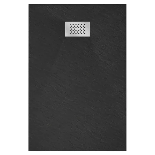 HD Marco+ Black 80x100 SMC kompozit slim szögletes kőhatású zuhanytálca, krómozott ráccsal, 2,6 cm magas, szifonnal