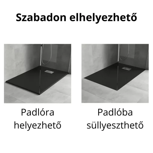 HD Marco+ Black 80x100 SMC kompozit slim szögletes kőhatású zuhanytálca, krómozott ráccsal, 2,6 cm magas, szifon nélkül