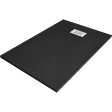HD Marco+ Black 80x100 SMC kompozit slim szögletes kőhatású zuhanytálca, fehér ráccsal, 2,6 cm magas, szifon nélkül