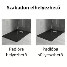 HD Marco+ Black 80x100 SMC kompozit slim szögletes kőhatású zuhanytálca, fehér ráccsal, 2,6 cm magas, szifon nélkül