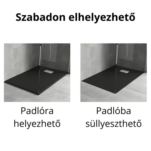 HD Marco+ Black 80x100 SMC kompozit slim szögletes kőhatású zuhanytálca, fehér ráccsal, 2,6 cm magas, szifon nélkül