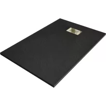 HD Marco+ Black 80x100 SMC kompozit slim szögletes kőhatású zuhanytálca, arany színű ráccsal, 2,6 cm magas, szifon nélkül