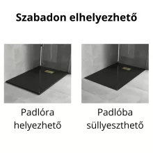 HD Marco+ Black 80x100 SMC kompozit slim szögletes kőhatású zuhanytálca, arany színű ráccsal, 2,6 cm magas, szifon nélkül