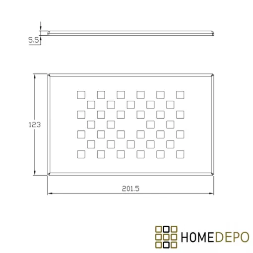 HD Marco+ Black 80x100 SMC kompozit slim szögletes kőhatású zuhanytálca, arany színű ráccsal, 2,6 cm magas, szifon nélkül