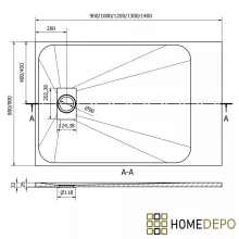 HD Marco+ Black 80x100 SMC kompozit slim szögletes kőhatású zuhanytálca, arany színű ráccsal, 2,6 cm magas, szifon nélkül