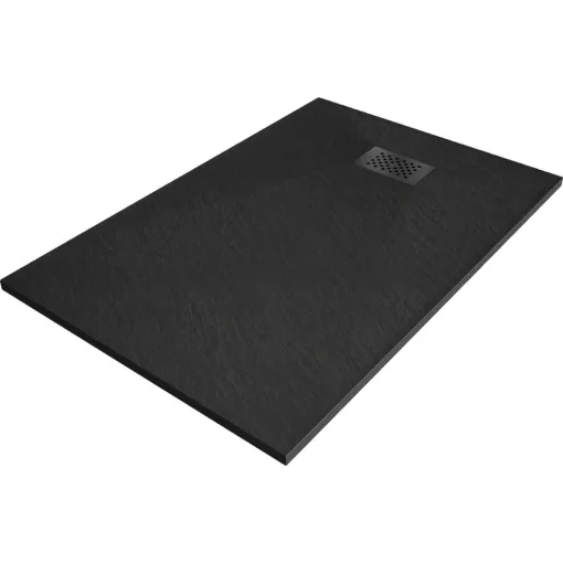 HD Marco+ Black 80x100 SMC kompozit slim szögletes kőhatású zuhanytálca, fekete ráccsal, 2,6 cm magas, szifon nélkül
