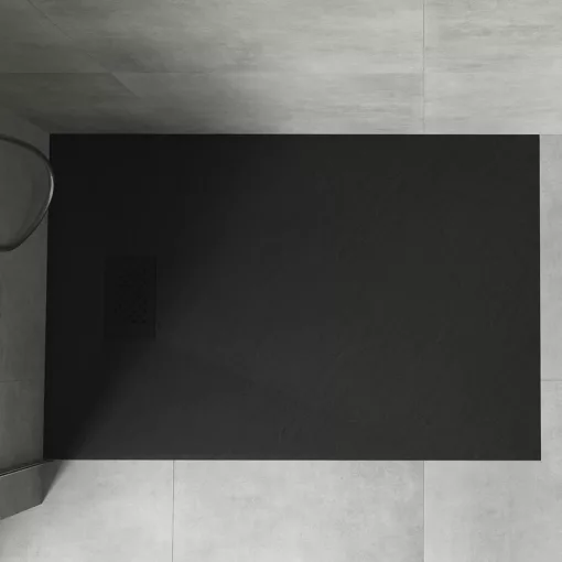 HD Marco+ Black 80x100 SMC kompozit slim szögletes kőhatású zuhanytálca, fekete ráccsal, 2,6 cm magas, szifon nélkül