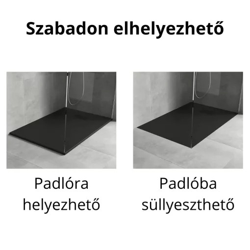 HD Marco+ Black 80x100 SMC kompozit slim szögletes kőhatású zuhanytálca, fekete ráccsal, 2,6 cm magas, szifon nélkül