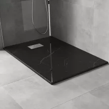 HD Marco+ Black Marble 80x100 SMC kompozit slim szögletes kőhatású zuhanytálca, krómozott ráccsal, 2,6 cm magas, szifon nélkül