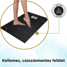 HD Marco+ Black Marble 80x100 SMC kompozit slim szögletes kőhatású zuhanytálca, krómozott ráccsal, 2,6 cm magas, szifon nélkül