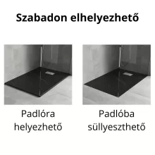 HD Marco+ Black Marble 80x100 SMC kompozit slim szögletes kőhatású zuhanytálca, krómozott ráccsal, 2,6 cm magas, szifon nélkül