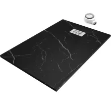 HD Marco+ Black Marble 80x100 SMC kompozit slim szögletes kőhatású zuhanytálca, fehér ráccsal, 2,6 cm magas, szifonnal