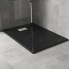 HD Marco+ Black Marble 80x100 SMC kompozit slim szögletes kőhatású zuhanytálca, fehér ráccsal, 2,6 cm magas, szifonnal