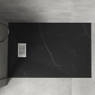 HD Marco+ Black Marble 80x100 SMC kompozit slim szögletes kőhatású zuhanytálca, fehér ráccsal, 2,6 cm magas, szifonnal