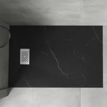 HD Marco+ Black Marble 80x100 SMC kompozit slim szögletes kőhatású zuhanytálca, fehér ráccsal, 2,6 cm magas, szifonnal