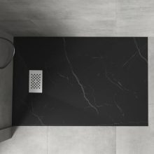 HD Marco+ Black Marble 80x100 SMC kompozit slim szögletes kőhatású zuhanytálca, fehér ráccsal, 2,6 cm magas, szifon nélkül