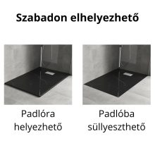 HD Marco+ Black Marble 80x100 SMC kompozit slim szögletes kőhatású zuhanytálca, fehér ráccsal, 2,6 cm magas, szifon nélkül