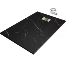 HD Marco+ Black Marble 80x100 SMC kompozit slim szögletes kőhatású zuhanytálca, arany színű ráccsal, 2,6 cm magas, szifonnal
