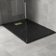 HD Marco+ Black Marble 80x100 SMC kompozit slim szögletes kőhatású zuhanytálca, arany színű ráccsal, 2,6 cm magas, szifon nélkül