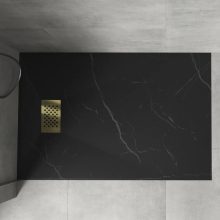 HD Marco+ Black Marble 80x100 SMC kompozit slim szögletes kőhatású zuhanytálca, arany színű ráccsal, 2,6 cm magas, szifon nélkül