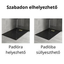 HD Marco+ Black Marble 80x100 SMC kompozit slim szögletes kőhatású zuhanytálca, arany színű ráccsal, 2,6 cm magas, szifon nélkül