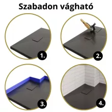 HD Marco+ Black Marble 80x100 SMC kompozit slim szögletes kőhatású zuhanytálca, fekete ráccsal, 2,6 cm magas, szifonnal