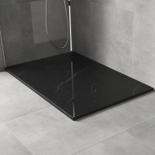 HD Marco+ Black Marble 80x100 SMC kompozit slim szögletes kőhatású zuhanytálca, fekete ráccsal, 2,6 cm magas, szifon nélkül