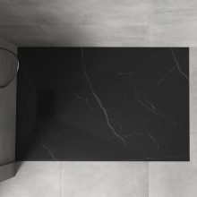 HD Marco+ Black Marble 80x100 SMC kompozit slim szögletes kőhatású zuhanytálca, fekete ráccsal, 2,6 cm magas, szifon nélkül