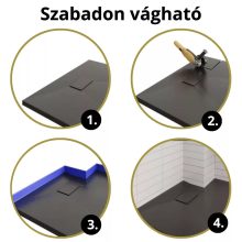 HD Marco+ Black Marble 80x100 SMC kompozit slim szögletes kőhatású zuhanytálca, fekete ráccsal, 2,6 cm magas, szifon nélkül