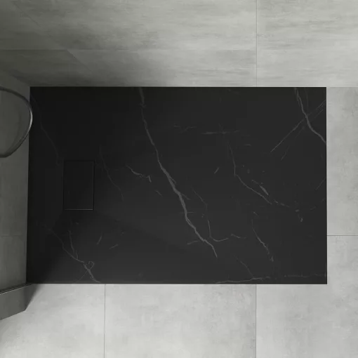 HD Marco Black Marble 80x100 SMC kompozit slim szögletes kőhatású zuhanytálca, 2,6 cm magas, szifonnal
