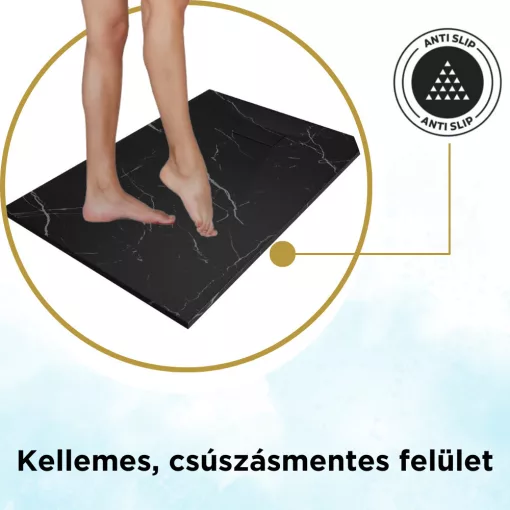 HD Marco Black Marble 80x100 SMC kompozit slim szögletes kőhatású zuhanytálca, 2,6 cm magas, szifon nélkül