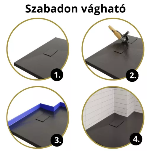 HD Marco Black 80x100 SMC kompozit slim szögletes kőhatású zuhanytálca, 2,6 cm magas, szifon nélkül