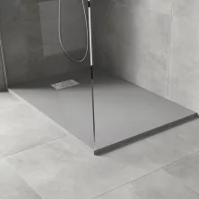 HD Marco+ Gray 80x100 SMC kompozit slim szögletes kőhatású zuhanytálca, krómozott ráccsal, 2,6 cm magas, szifonnal