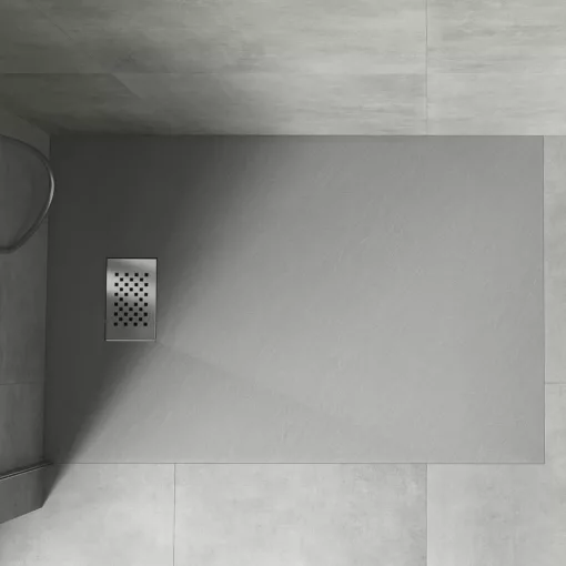 HD Marco+ Gray 80x100 SMC kompozit slim szögletes kőhatású zuhanytálca, krómozott ráccsal, 2,6 cm magas, szifon nélkül