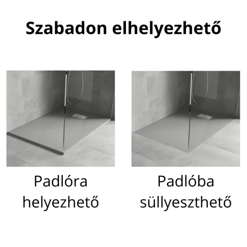 HD Marco+ Gray 80x100 SMC kompozit slim szögletes kőhatású zuhanytálca, krómozott ráccsal, 2,6 cm magas, szifon nélkül