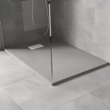 HD Marco+ Gray 80x100 SMC kompozit slim szögletes kőhatású zuhanytálca, fehér ráccsal, 2,6 cm magas, szifonnal